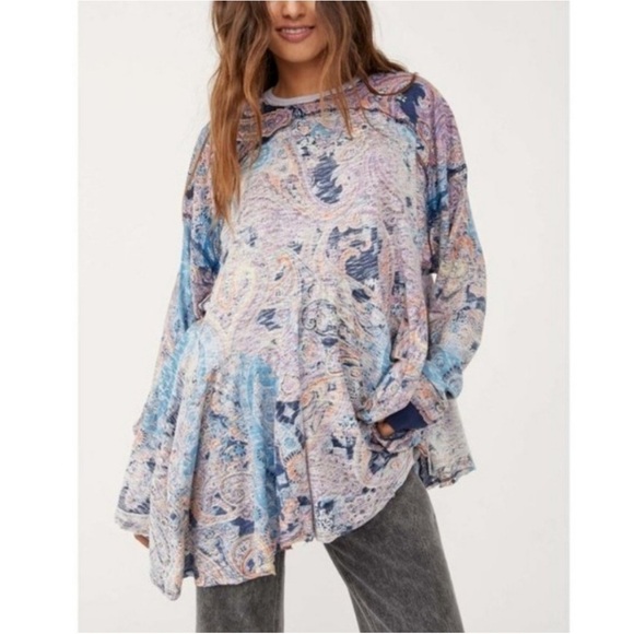 Free People Making Circles Paisley Print Boho Tee Sz XS - Picture 1 of 9